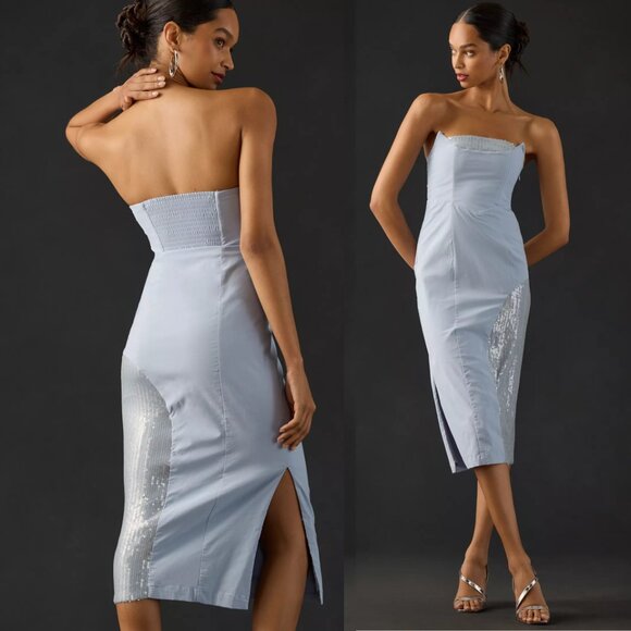 NWT By Anthropologie Strapless Slim Midi Dress 16 new Blue color - Picture 1 of 4